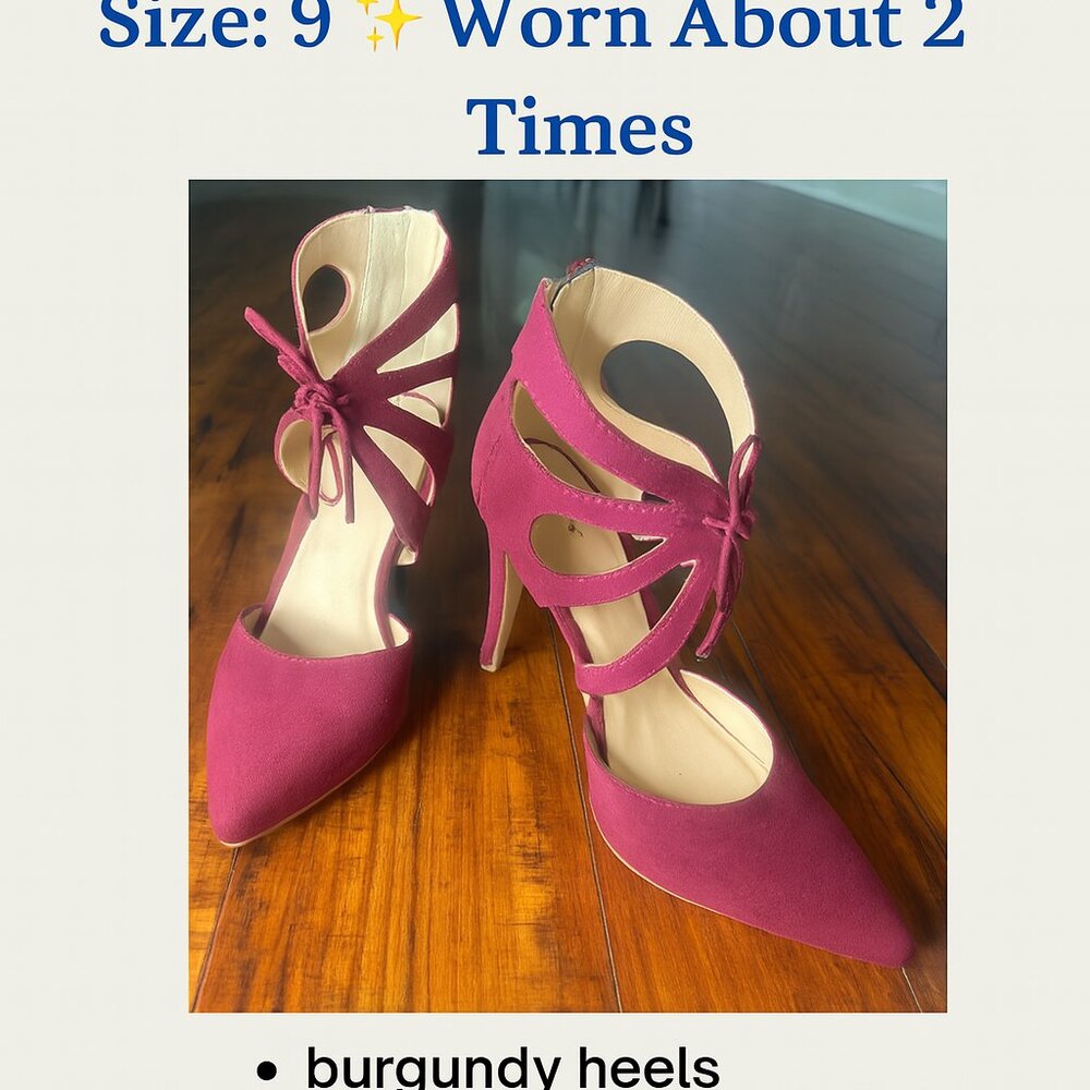 🍷 JustFab “Cosima” Burgundy Lace-Up Stiletto Heels – Size 9 ✨ Worn Twice